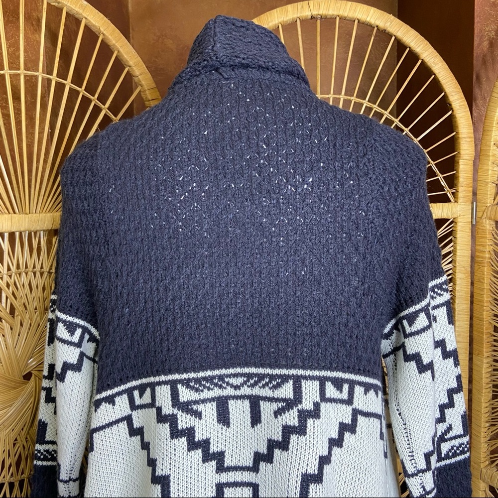 KATE COLLECTION Aztec Print Waterfall Cardigan Sweater Navy White Large - Picture 8 of 12